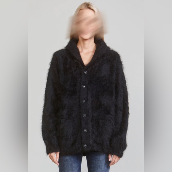 R13 Shawled Cashmere Distressed Edge Cardigan - Black. $1995 - Picture 4 of 16